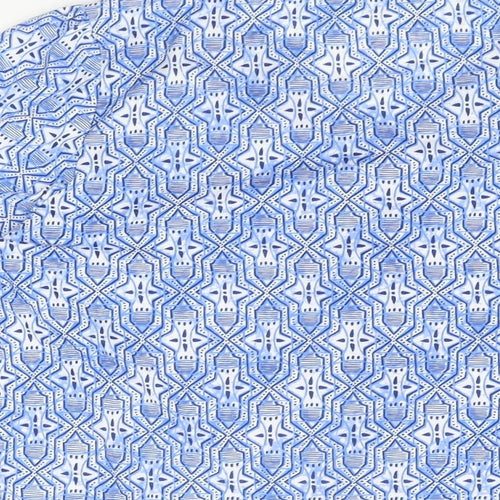 Isle Womens Blue Geometric Polyester Basic Button-Up Size 14 V-Neck - Size 14-16