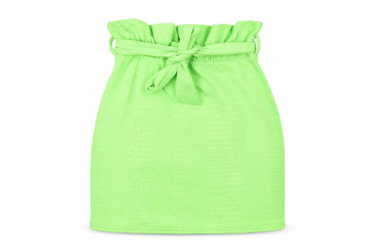 Front view of Stylewise women’s green geometric polyester mini skirt, size UK 8