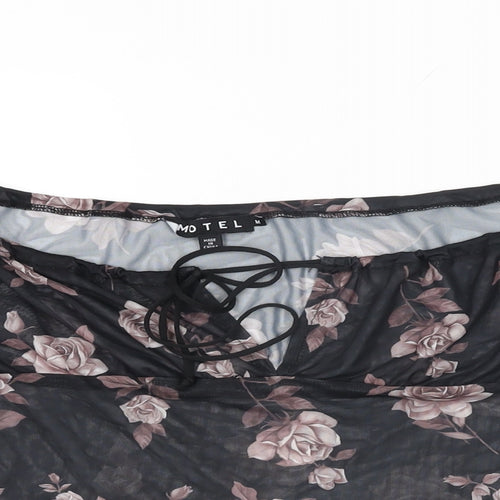 Motel Womens Black Floral Polyester Cropped T-Shirt Size M Off the Shoulder