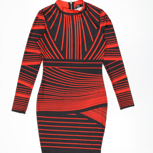 CBR Womens Black Geometric Polyester Bodycon Size S Round Neck Zip