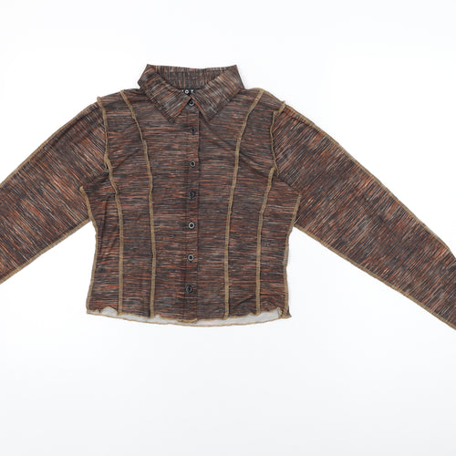 Motel Womens Brown Geometric Polyester Basic Button-Up Size S Collared