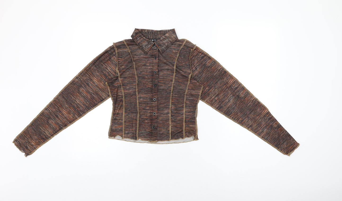 Motel Womens Brown Geometric Polyester Basic Button-Up Size S Collared