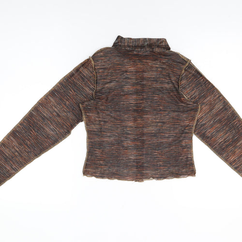 Motel Womens Brown Geometric Polyester Basic Button-Up Size S Collared
