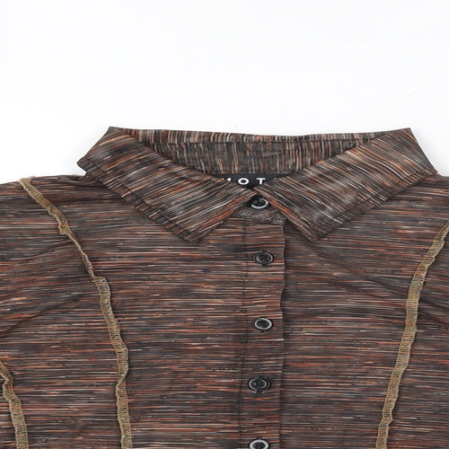 Motel Womens Brown Geometric Polyester Basic Button-Up Size S Collared