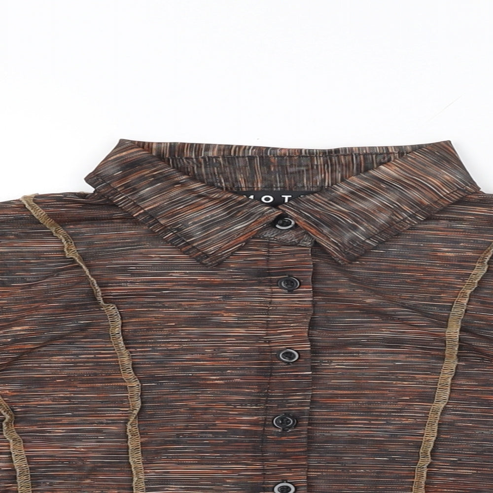 Motel Womens Brown Geometric Polyester Basic Button-Up Size S Collared