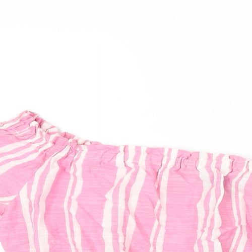 New Look Womens Pink Striped Cotton Cropped T-Shirt Size 12 Off the Shoulder