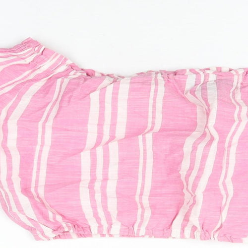 New Look Womens Pink Striped Cotton Cropped T-Shirt Size 12 Off the Shoulder
