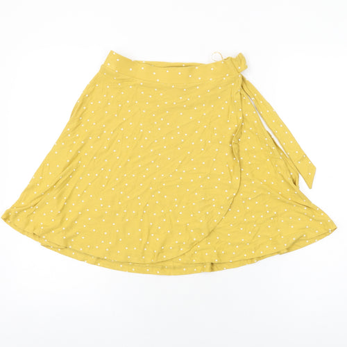 NEXT Womens Yellow Polka Dot Viscose Skater Skirt Size 6 Tie