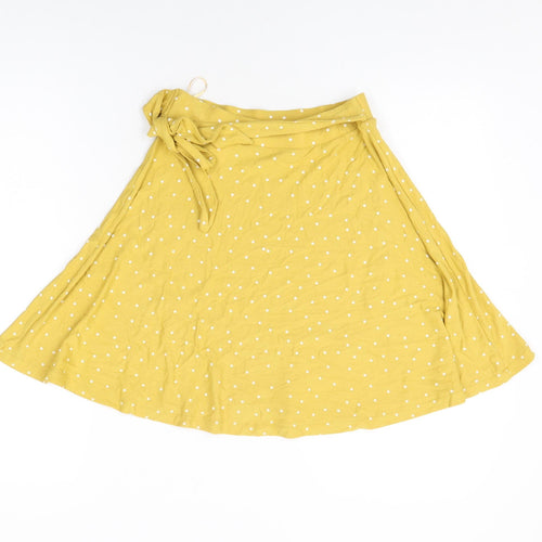 NEXT Womens Yellow Polka Dot Viscose Skater Skirt Size 6 Tie