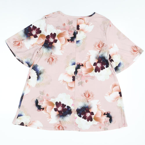 Originals Womens Pink Floral Polyester Basic T-Shirt Size M V-Neck
