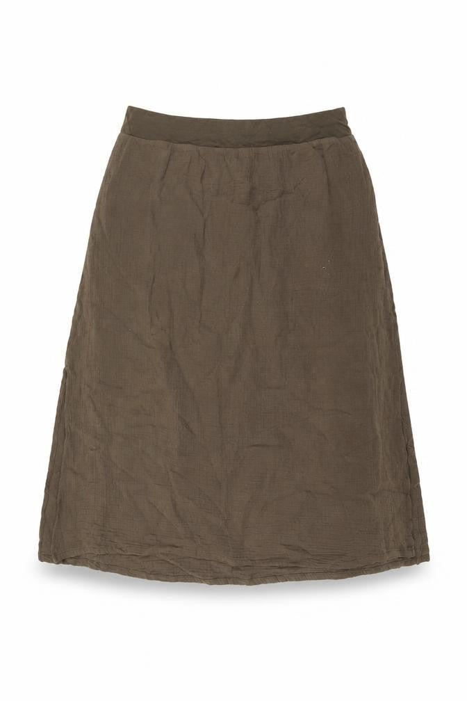 Front view of Purejill women’s brown polyester swing skirt, size M