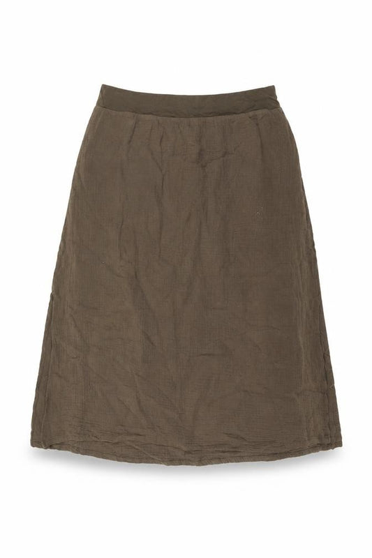 Front view of Purejill women’s brown polyester swing skirt, size M