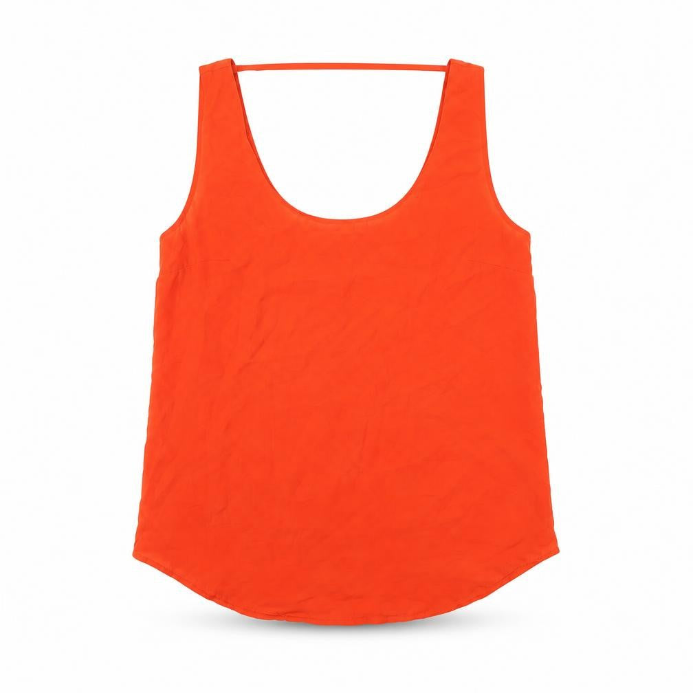 Front view of Oasis women’s red polyester basic t-shirt, size UK 10, scoop neck