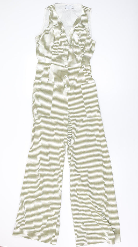 ASOS Womens White Striped Cotton Jumpsuit One-Piece Size 10 L31 in Button