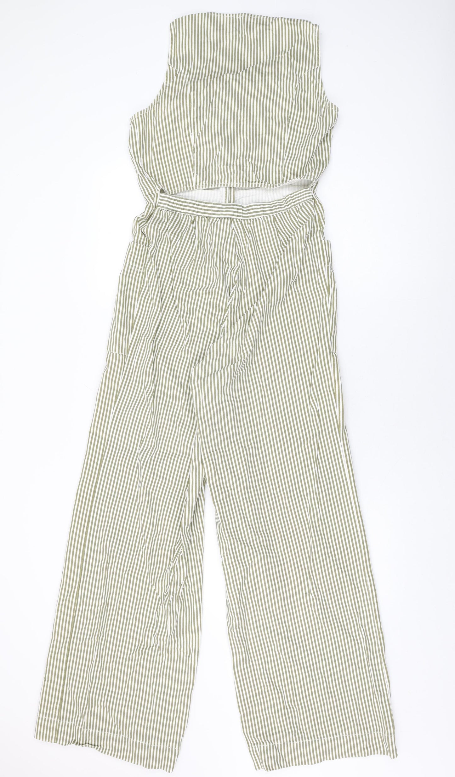 ASOS Womens White Striped Cotton Jumpsuit One-Piece Size 10 L31 in Button