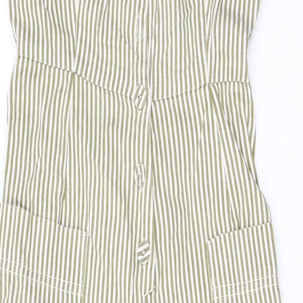 ASOS Womens White Striped Cotton Jumpsuit One-Piece Size 10 L31 in Button