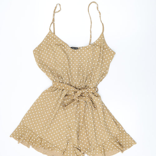 Boohoo Womens Beige Polka Dot Polyester Playsuit One-Piece Size 28 Pullover