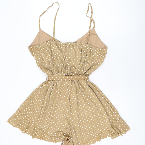 Boohoo Womens Beige Polka Dot Polyester Playsuit One-Piece Size 28 Pullover