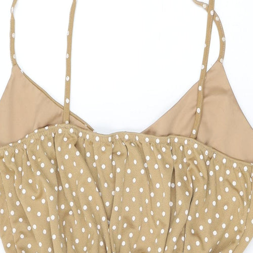 Boohoo Womens Beige Polka Dot Polyester Playsuit One-Piece Size 28 Pullover