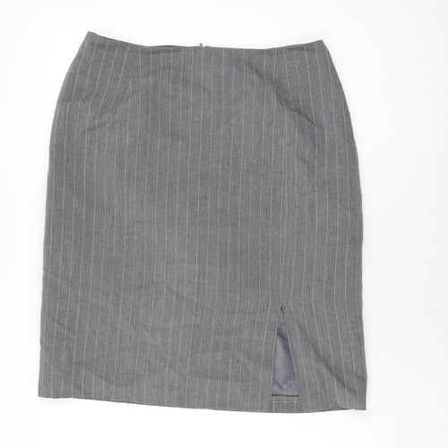 Dorothy Perkins Womens Grey Striped Polyester Straight & Pencil Skirt Size 14 Zip