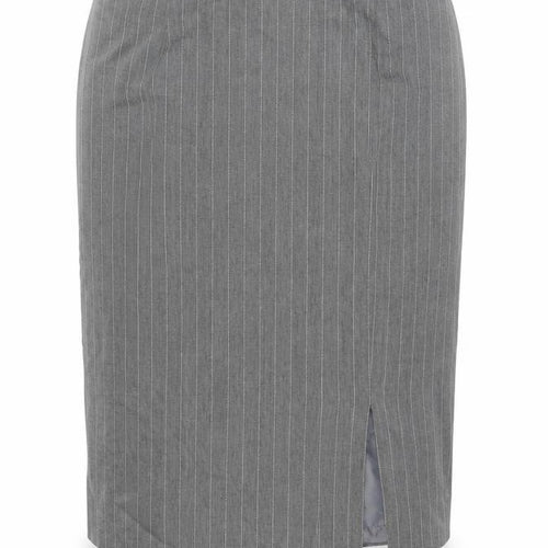 Dorothy Perkins Womens Grey Striped Polyester Straight & Pencil Skirt Size 14 Zip