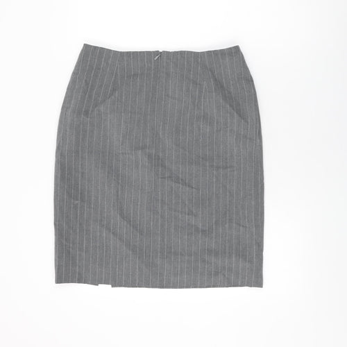 Dorothy Perkins Womens Grey Striped Polyester Straight & Pencil Skirt Size 14 Zip