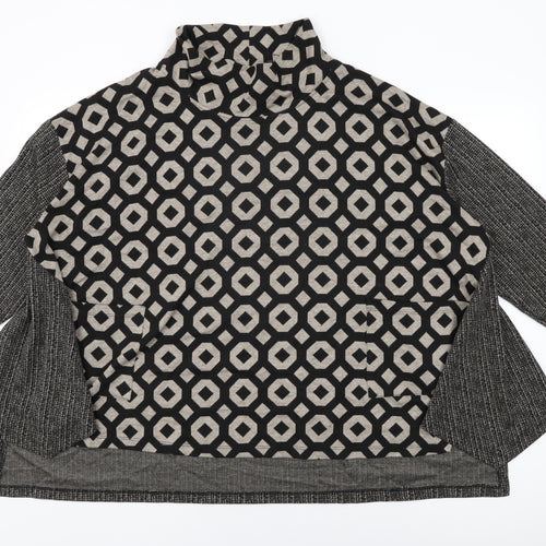 Alembika Womens Black Geometric Viscose Basic T-Shirt Size L High Neck