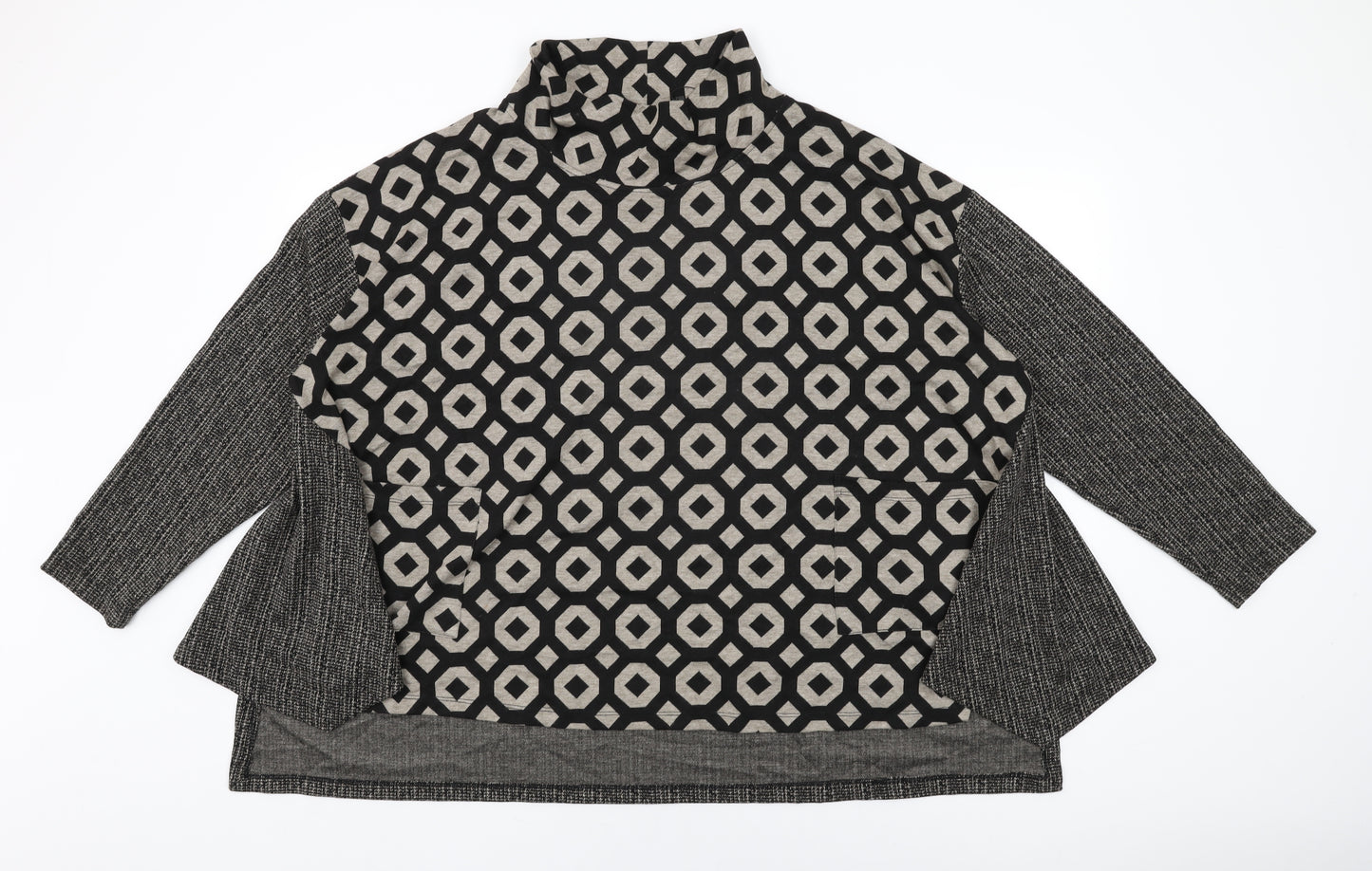 Alembika Womens Black Geometric Viscose Basic T-Shirt Size L High Neck