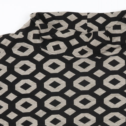 Alembika Womens Black Geometric Viscose Basic T-Shirt Size L High Neck