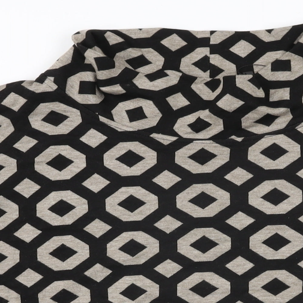 Alembika Womens Black Geometric Viscose Basic T-Shirt Size L High Neck