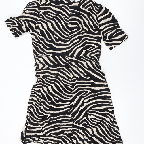 H&M Womens Black Geometric Viscose Shift Size 10 Round Neck Zip