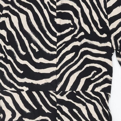 H&M Womens Black Geometric Viscose Shift Size 10 Round Neck Zip
