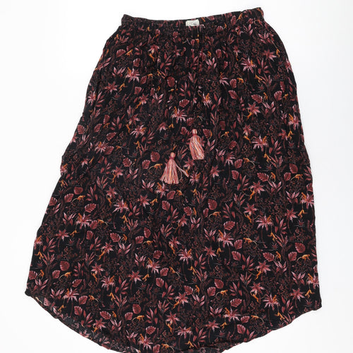 Fat Face Womens Black Floral Viscose Swing Skirt Size S Drawstring