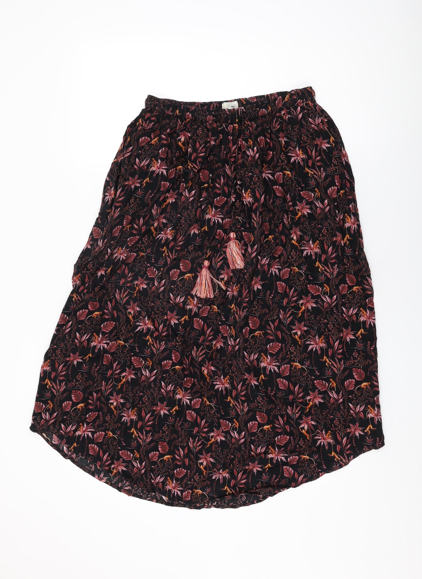 Fat Face Womens Black Floral Viscose Swing Skirt Size S Drawstring