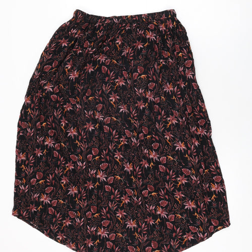 Fat Face Womens Black Floral Viscose Swing Skirt Size S Drawstring