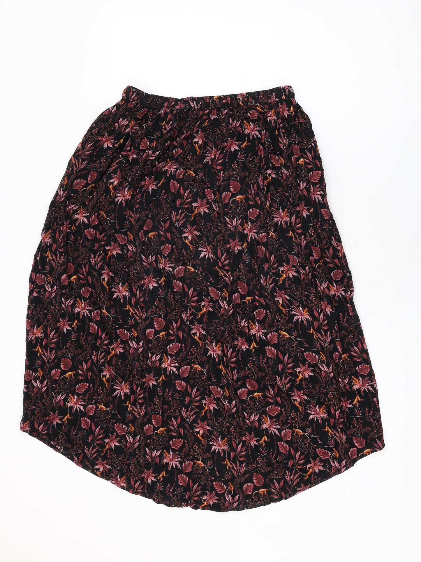 Fat Face Womens Black Floral Viscose Swing Skirt Size S Drawstring