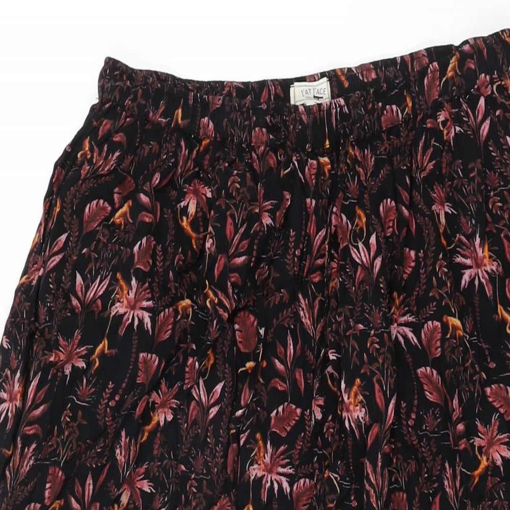 Fat Face Womens Black Floral Viscose Swing Skirt Size S Drawstring
