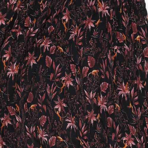 Fat Face Womens Black Floral Viscose Swing Skirt Size S Drawstring