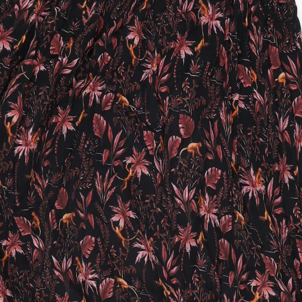 Fat Face Womens Black Floral Viscose Swing Skirt Size S Drawstring
