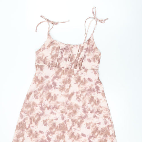 Topshop Womens Pink Geometric Polyester Skater Dress Size 12 Square Neck Pullover
