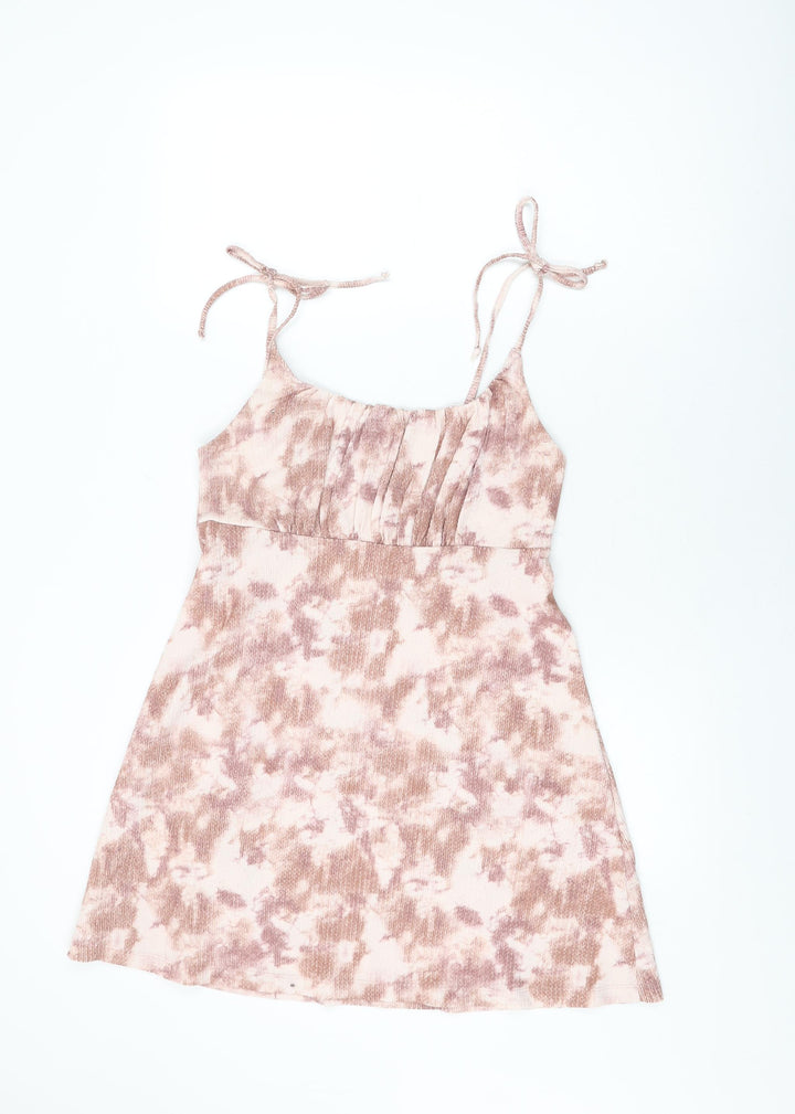 Topshop Womens Pink Geometric Polyester Skater Dress Size 12 Square Neck Pullover