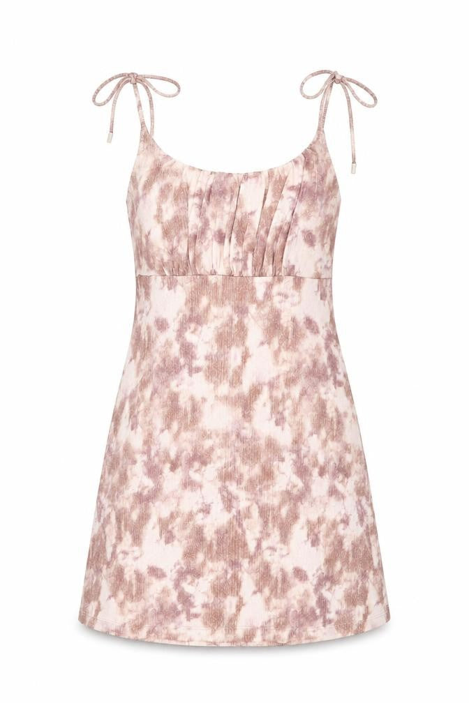 Front view of Topshop women’s pink geometric polyester skater dress, size UK 12, square neck pullover