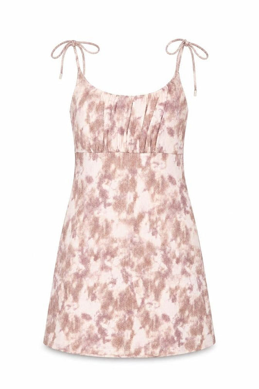 Front view of Topshop women’s pink geometric polyester skater dress, size UK 12, square neck pullover