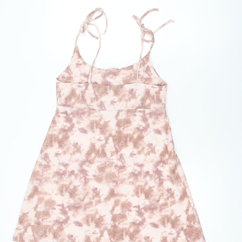 Topshop Womens Pink Geometric Polyester Skater Dress Size 12 Square Neck Pullover