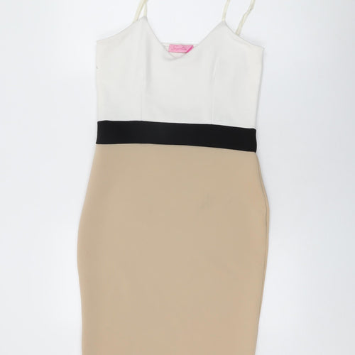 Signature Womens Beige Polyester Bodycon Size 14 V-Neck Pullover