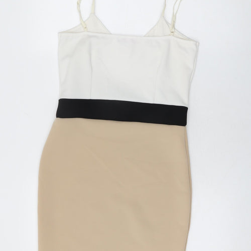 Signature Womens Beige Polyester Bodycon Size 14 V-Neck Pullover