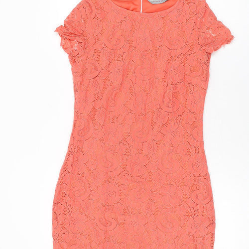 Dorothy Perkins Womens Pink Floral Nylon Bodycon Size 8 Round Neck Button