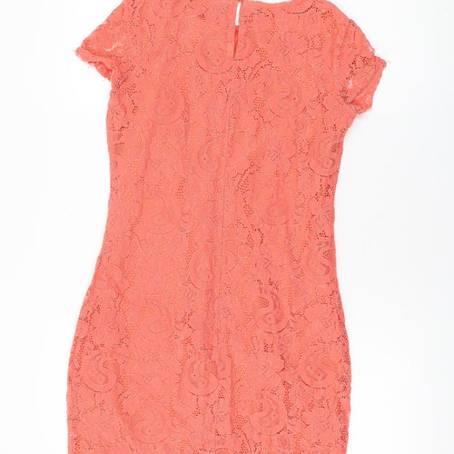 Dorothy Perkins Womens Pink Floral Nylon Bodycon Size 8 Round Neck Button