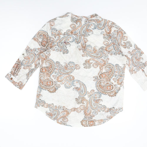 Wallis Womens White Paisley Viscose Basic T-Shirt Size M V-Neck
