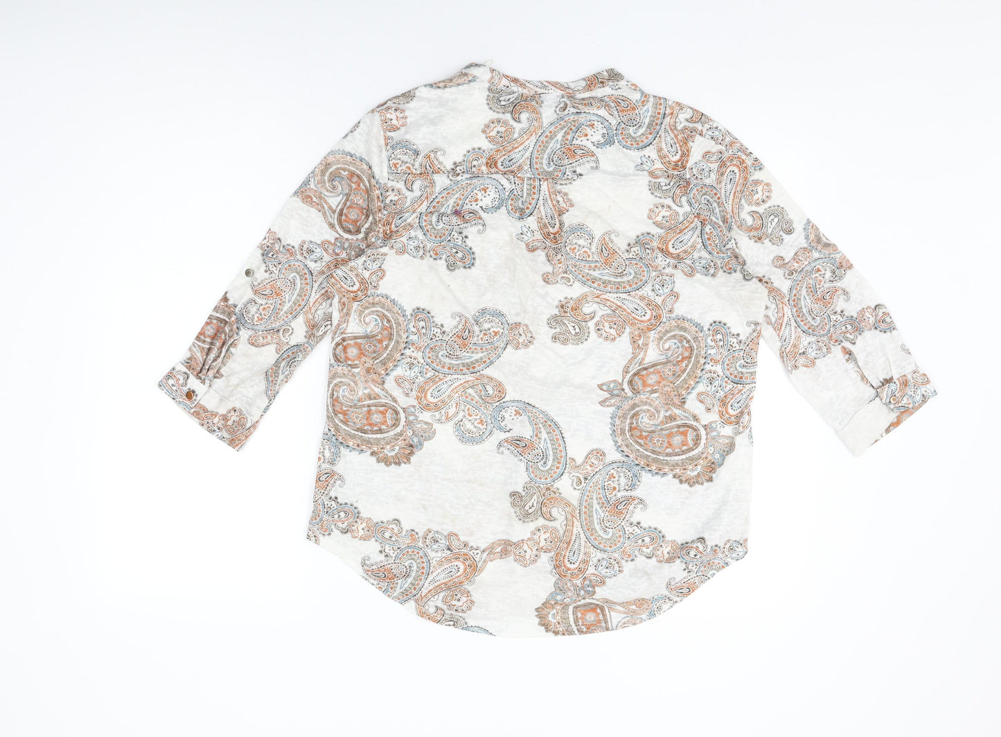 Wallis Womens White Paisley Viscose Basic T-Shirt Size M V-Neck
